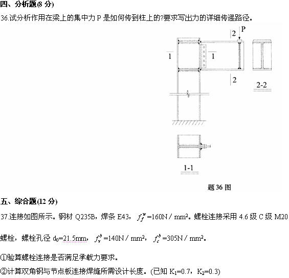 全国2009年4月高等教育自学考试钢结构试题(图12) 全国2009年4月高等教育自学考试钢结构试题(图12)