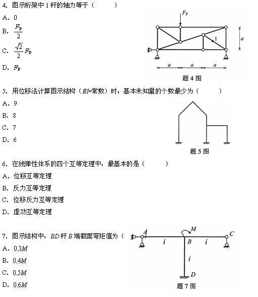 全国2010年4月高等教育自学考试结构力学(二)试(图2) 全国2010年4月高等教育自学考试结构力学(二)试(图2)