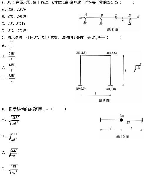 全国2010年4月高等教育自学考试结构力学(二)试(图3) 全国2010年4月高等教育自学考试结构力学(二)试(图3)