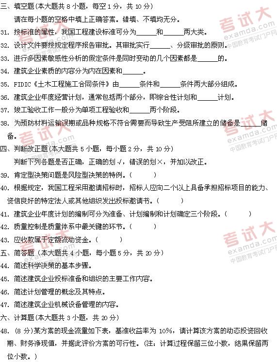 全国2011年1月高等教育自学考试建筑经济与企业管(图5) 全国2011年1月高等教育自学考试建筑经济与企业管(图5)